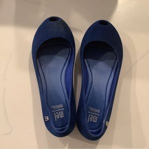 Blue Melissa ‘ULTRAGIRL’ Flocked Peep Toe Flat